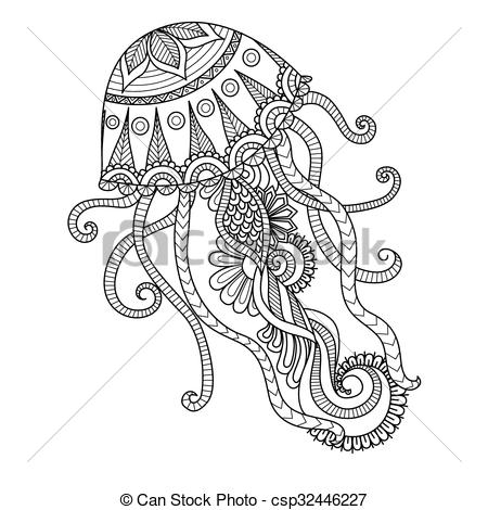 450x470 Jellyfish Drawing Black And White - Jellyfish Line Drawing