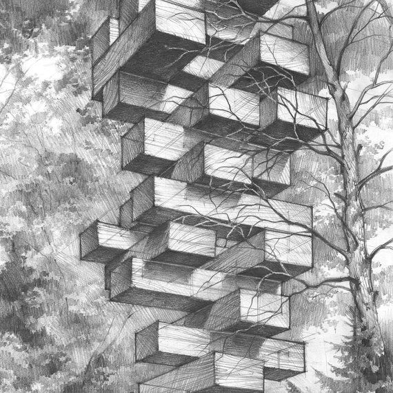 570x570 Original Pencil Drawing Of Jenga Tower Surrounded - Jenga Drawing