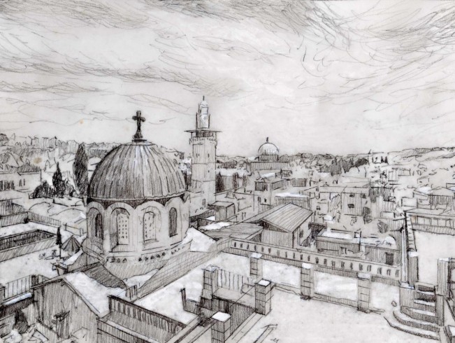 651x490 Nathan Walsh, Contemporary British Realist Painter Drawing - Jerusalem Drawing