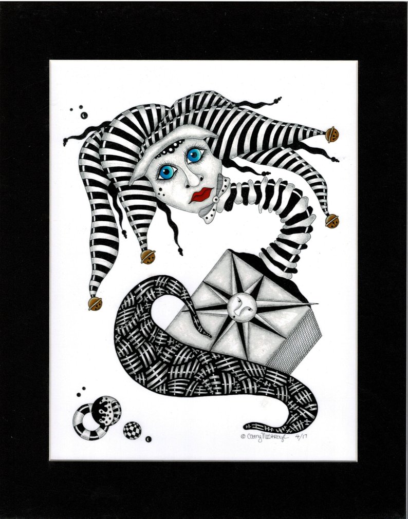 794x1011 jester drawing original pen and acrylic drawing titled etsy - Jester Drawing