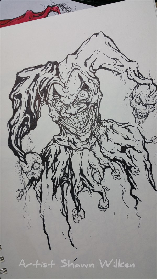 600x1067 Shawn Wilken Evil Jester Zombie Sketchbook Drawing - Jester Drawing