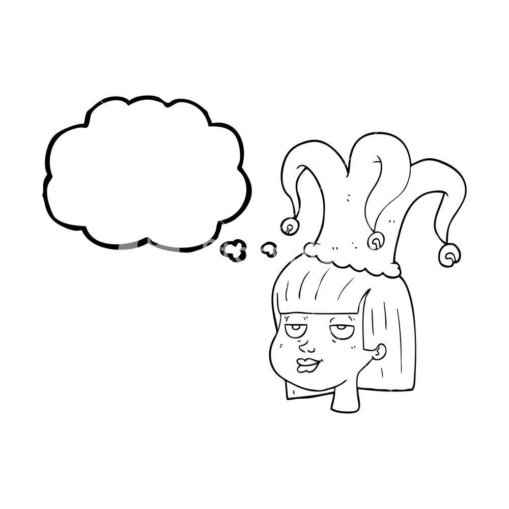 1000x1000 freehand drawn thought bubble cartoon female face with jester hat - Jester Face Drawing