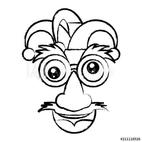 500x500 Sketch Of Comic Face With Mustache And Jester Hat Over White - Jester Face Drawing