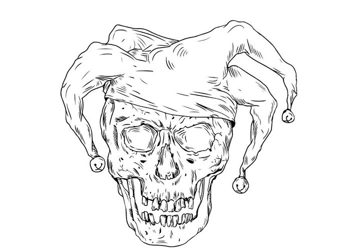 700x500 Court Jester Skull Drawing Greeting Card For Sale - Jester Face Drawing