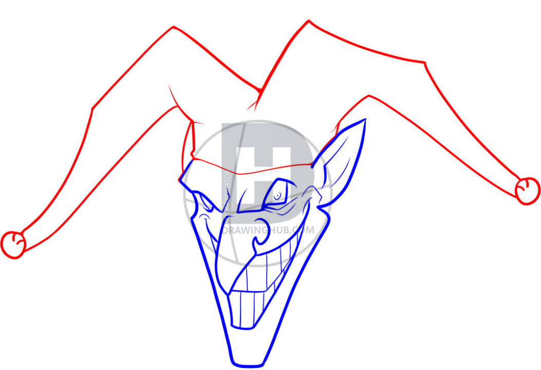 1053x720 How To Draw A Jester, Step - Jester Hat Drawing