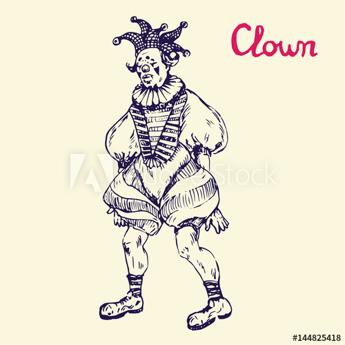 500x500 The Clown Is Standing In Jester Hat, Hand Drawn Doodle, Sketch - Jester Hat Drawing