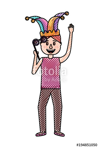 334x500 Funny Man Holding Silly Glasses And Jester Hat Vector Illustration - Jester Hat Drawing