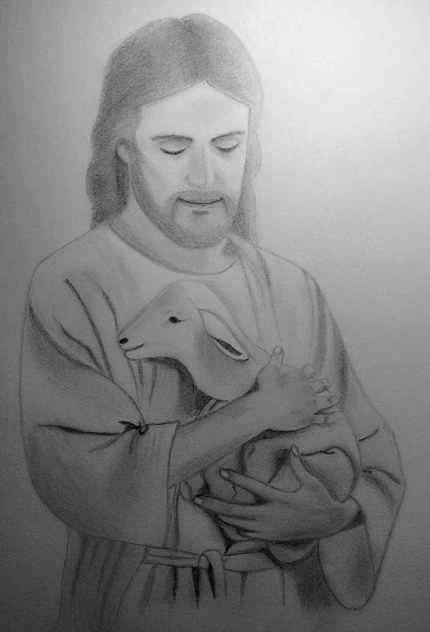 613x900 Jesus Holding Lamb Drawing - Jesus And Lamb Drawing