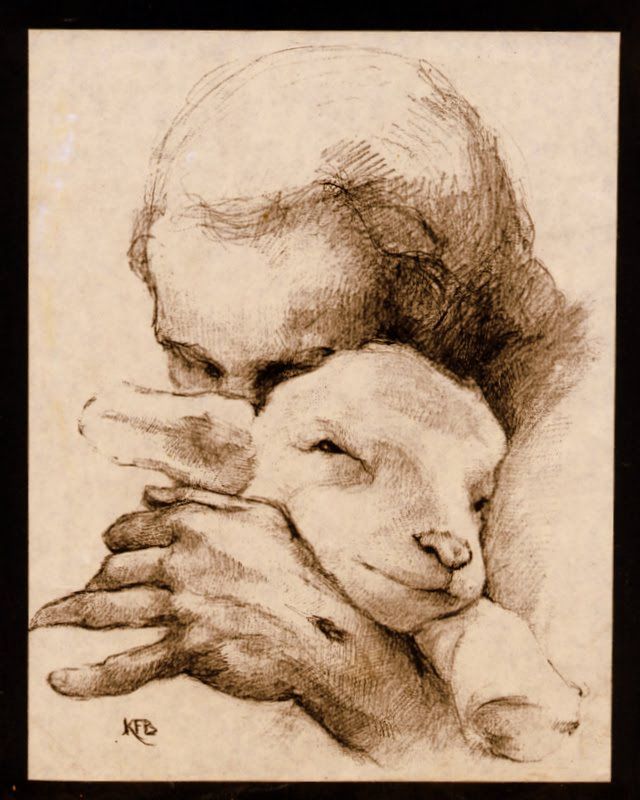640x800 Jesus And The Lamb - Jesus And Lamb Drawing