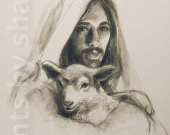 340x270 jesus with lambs etsy - Jesus And Lamb Drawing