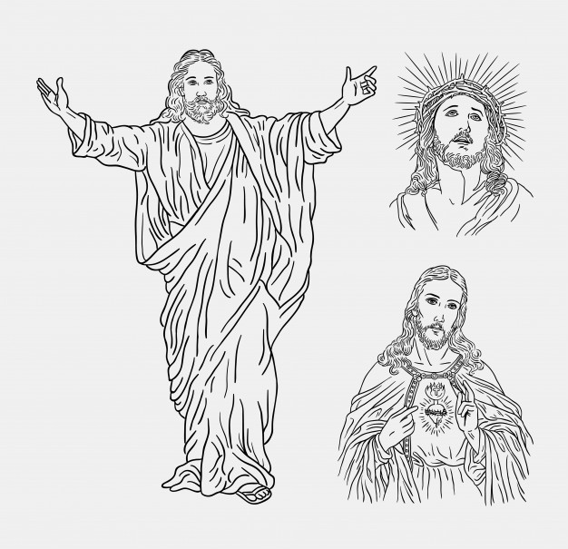 626x605 jesus christ catholic religion line art hand drawing vector - Jesus Art Drawing