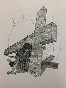 225x300 jesus carrying cross art - Jesus Carrying Cross Drawing