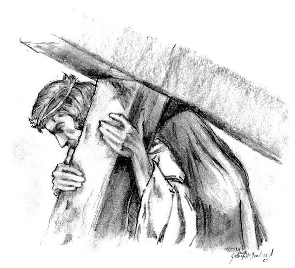 607x550 pictures of jesus carrying the cross drawing - Jesus Carrying Cross Drawing