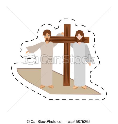 450x470 Cartoon Simon Help Jesus Carry Cross Vector Illustration - Jesus Carrying Cross Drawing