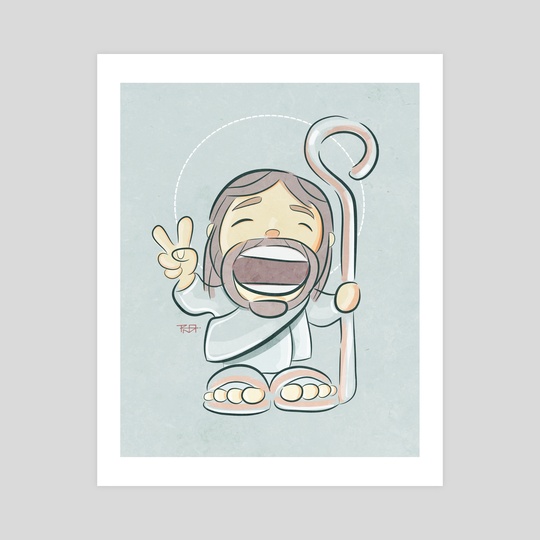 540x540 Jesus Christ Smiling Face Cartoon Illustration, An Art Print - Jesus Cartoon Drawing