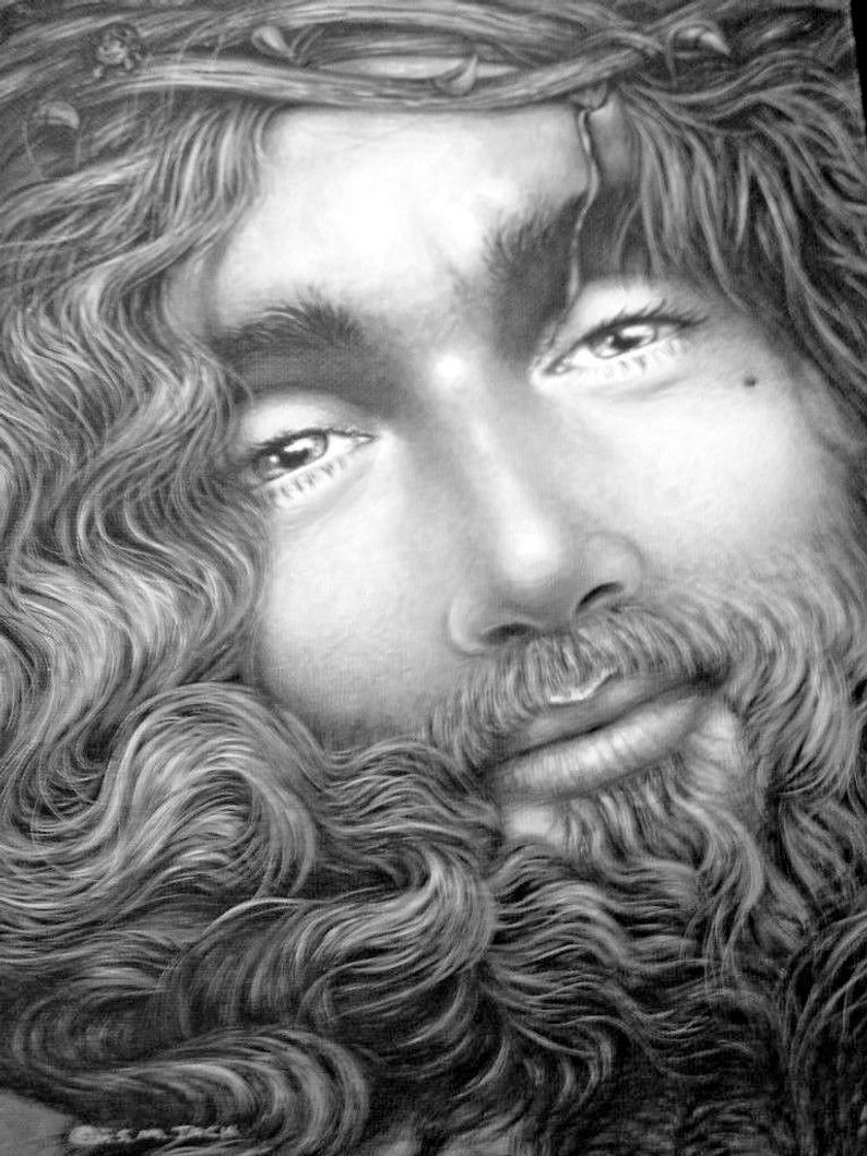 794x1059 Jesus Christ Print Black And White From An Original Acrylic Etsy - Jesus Christ Drawing Black And White