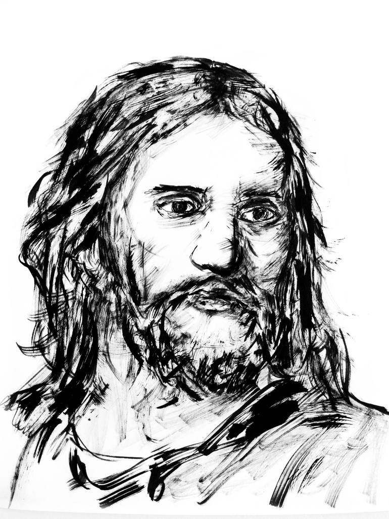 Jesus Black And White Drawing