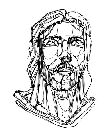 360x450 Hand Drawn Vector Illustration Or Ink Drawing Of Jesus Christ Face - Jesus Christ Face Drawing