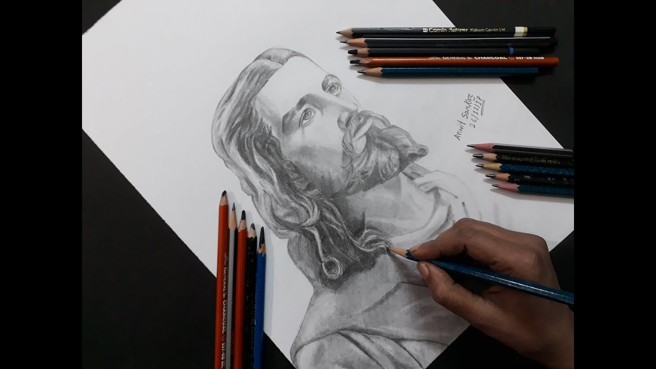 1280x720 How To Draw Jesus Christ Face Step - Jesus Christ Face Drawing