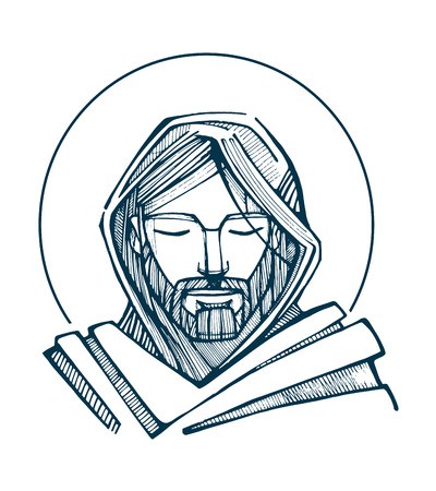 400x450 Vector Of Hand Drawn Vector Illustration - Jesus Christ Face Drawing