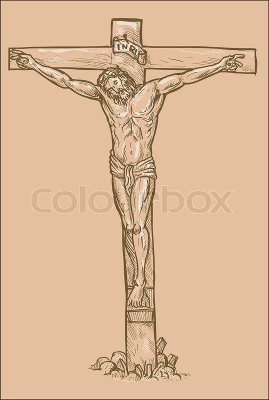 538x800 Jesus Christ Cross Drawing Stock Vector Colourbox - Jesus Christ On The Cross Drawings