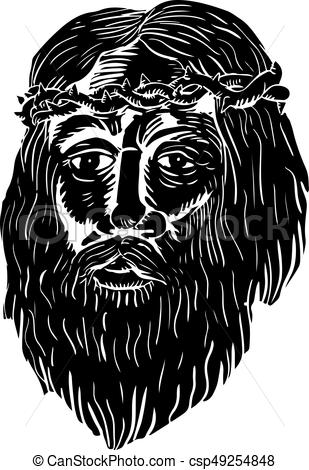 309x470 Christ Crown Of Thorns Woodcut Illustration Of Jesus Christ Face - Jesus Crown Of Thorns Drawing
