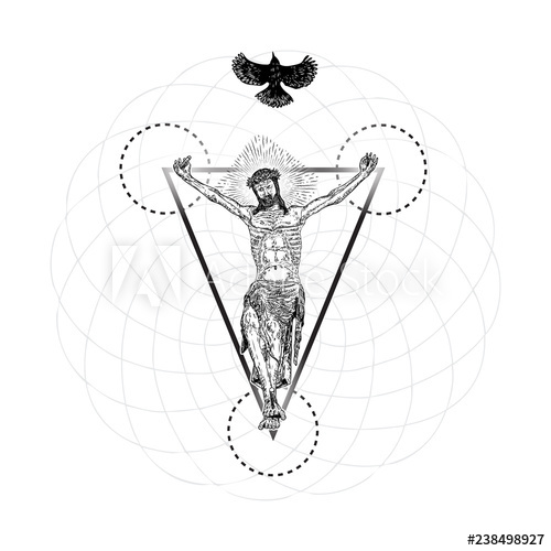 500x500 jesus christ modern interpretation of crucifixion with bird fly - Jesus Crucifixion Drawing
