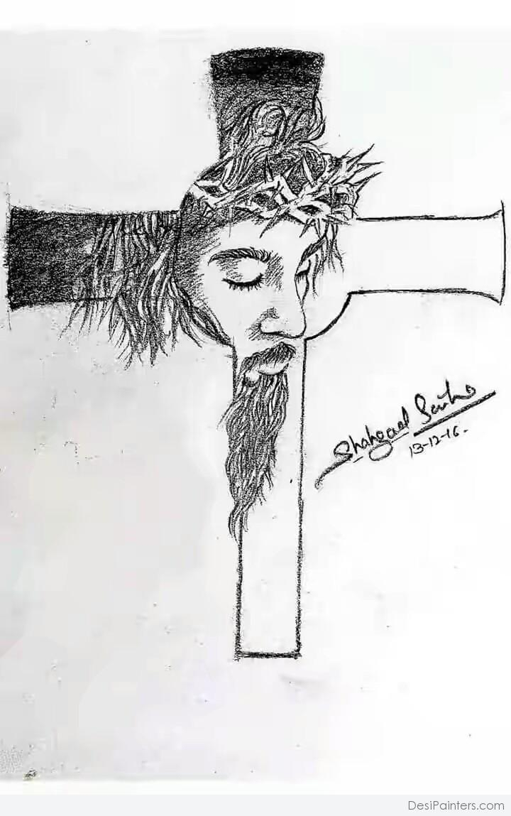 720x1149 Easy Jesus In Cross Pencil Drawings Simple Cross Sketching - Jesus Drawing