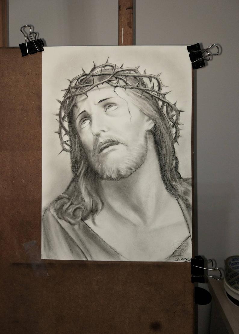 794x1110 Jesus Drawing Custom Jesus Christ Charcoal Portrait Christian Etsy - Jesus Drawing