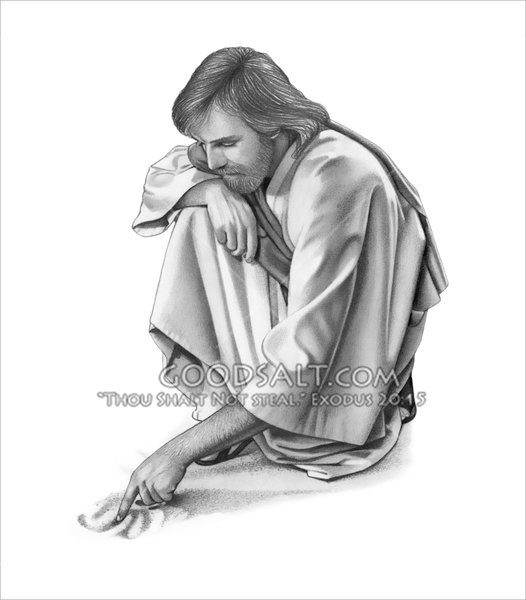 526x600 Jesus Drawing In The Sand - Jesus Drawing