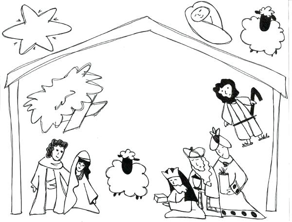 600x458 Coloring Pages Halloween Pdf For Kids Animals Summer Manger Scene - Jesus Drawing For Kids