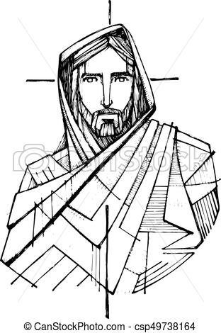 312x470 Ink Illustration Of Jesus Christ And A Cross Hand Drawn Ink - Jesus Drawing Images