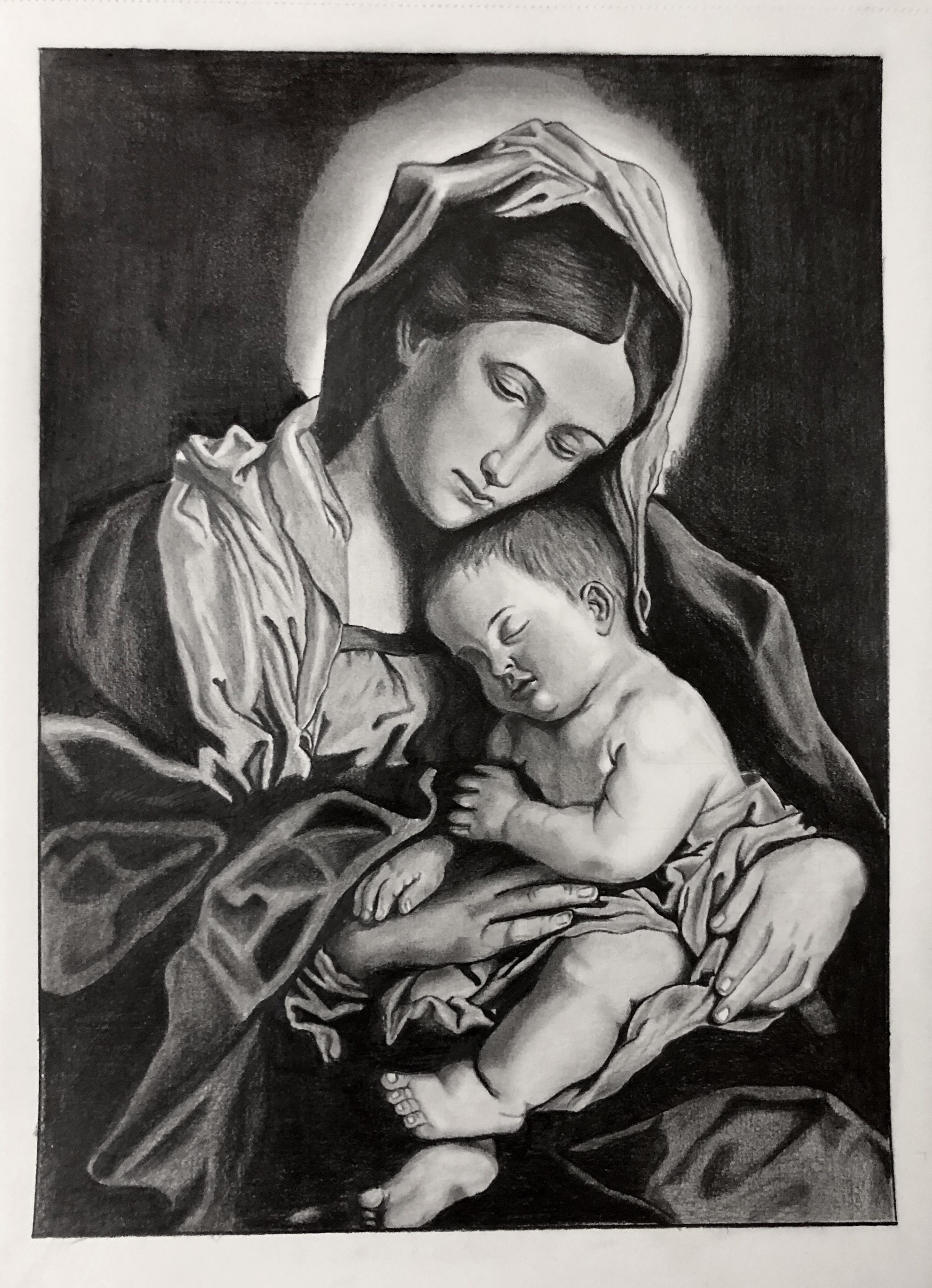 2675x3698 Mary Jesus, Pencil Drawing, Size Board Art - Jesus Drawing Pictures