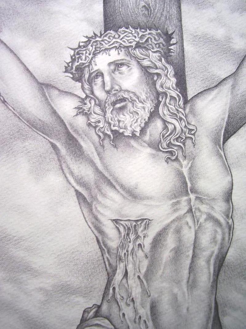 800x1067 Pencil Drawing Of Jesus On The Cross Tattoo - Jesus Drawing Pictures