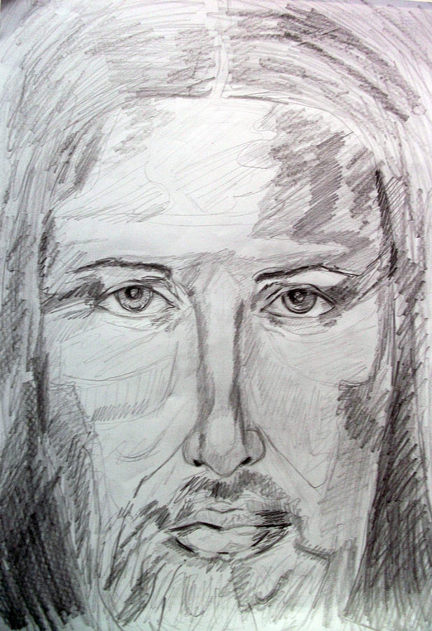 617x900 Jesus Face Drawing Drawing - Jesus Face Drawing