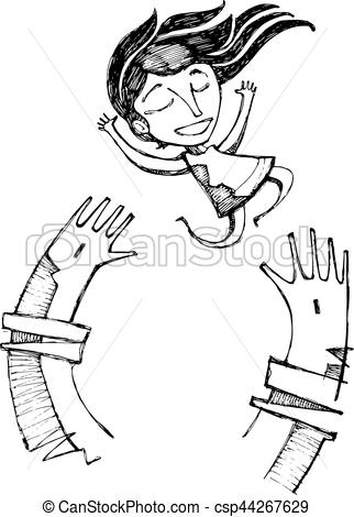 322x470 Happy Girl Playing On Jesus Christ Arms Hand Drawn Vector - Jesus Line Drawing