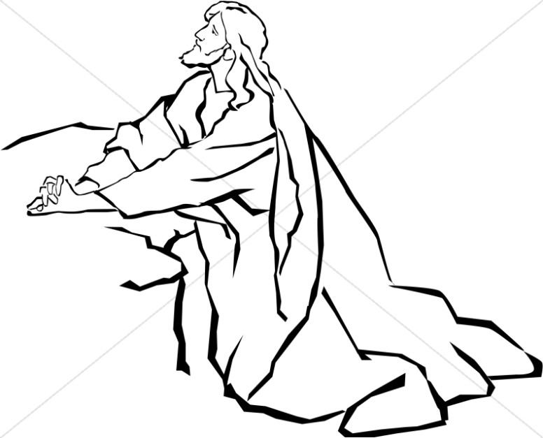 776x627 Jesus In The Garden Of Gethsemane In Black And White Jesus Clipart - Jesus Line Drawing