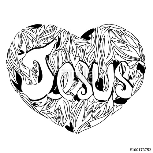 500x500 Line Art Black And White Illustration Drawing With Jesus Name - Jesus Line Drawing