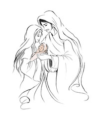 203x240 Baby Jesus Mary And Joseph In Abstract Line Art Drawing On White - Jesus Line Drawing