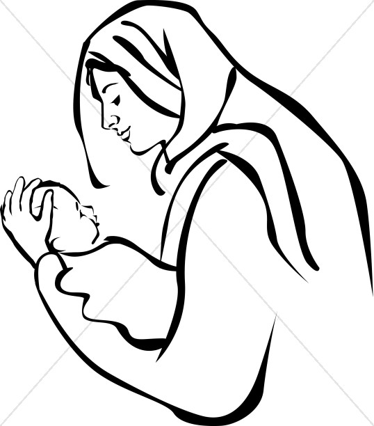 538x612 mary holding baby jesus epiphany clipart - Jesus Line Drawing