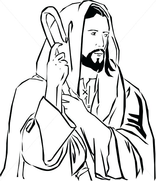 528x612 Black And White Drawings Jesus Christ Hand Drawn Vector - Jesus Line Drawing