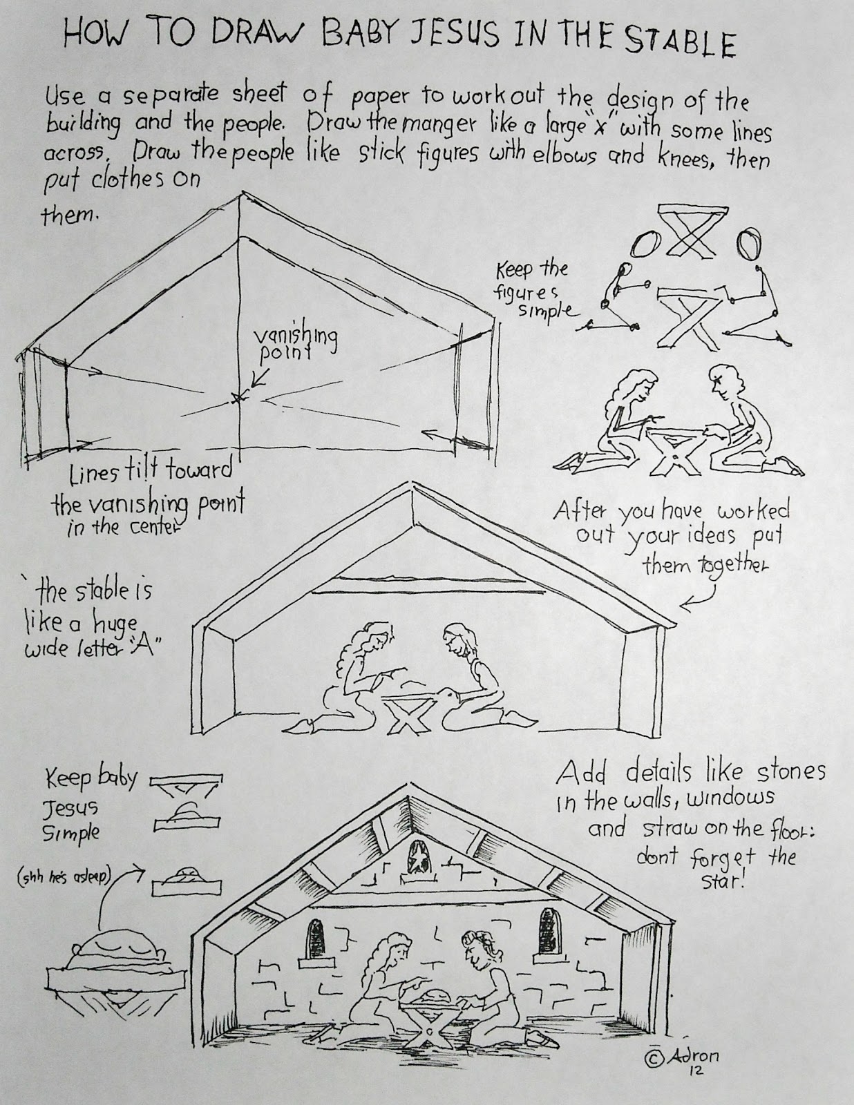 1236x1600 How To Draw Worksheets For The Young Artist How To Draw Baby - Jesus Manger Drawing