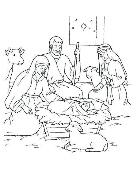 447x596 Mary And Jesus Coloring - Jesus Manger Drawing