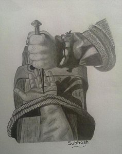 237x300 Jesus Is Nailed To The Cross Drawing - Jesus On Cross Pencil Drawing