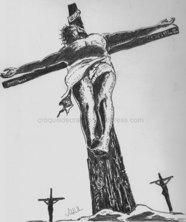 600x716 Jesus Christ Light And Shade - Jesus On The Cross Drawing