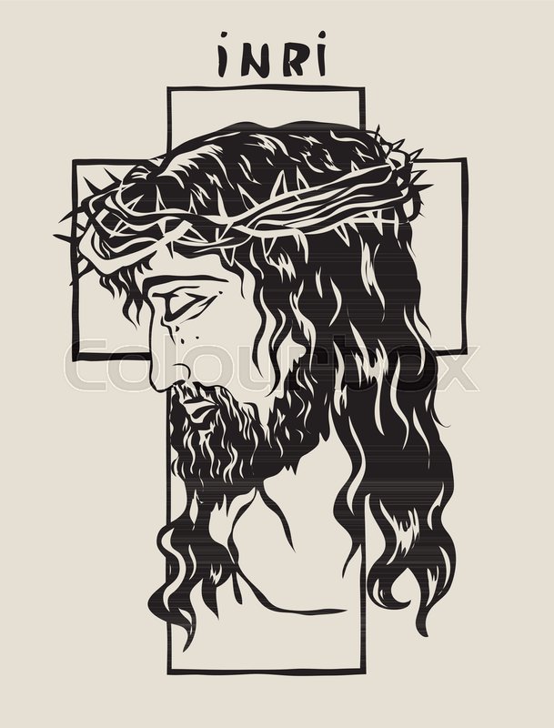 609x800 Jesus And Cross Sketch Drawing, Art Stock Vector Colourbox - Jesus On The Cross Drawing