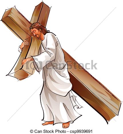 430x470 Jesus Christ Holding Cross There Is Jesus Christ Walking - Jesus On The Cross Drawing