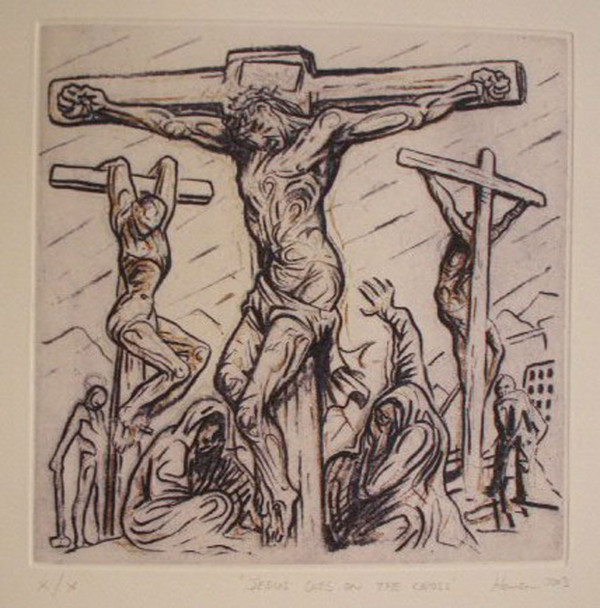 600x608 Peter Howson Sacred Art Pilgrim Collection Artists Sacred Art - Jesus On The Cross Drawing