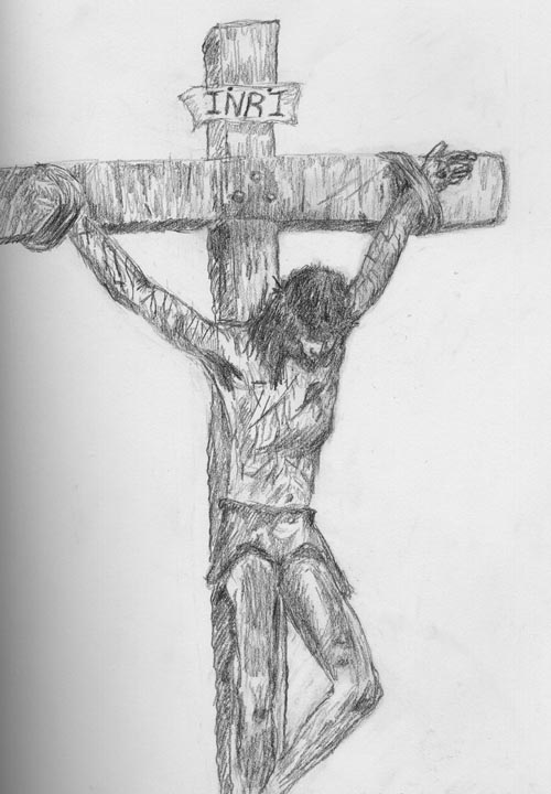 500x720 Jesus Cross Pencil Sketch - Jesus On The Cross Pencil Drawing. 