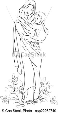 242x470 Virgin Mary Hold Baby Jesus Outline Outlined Illustration - Jesus Outline Drawing